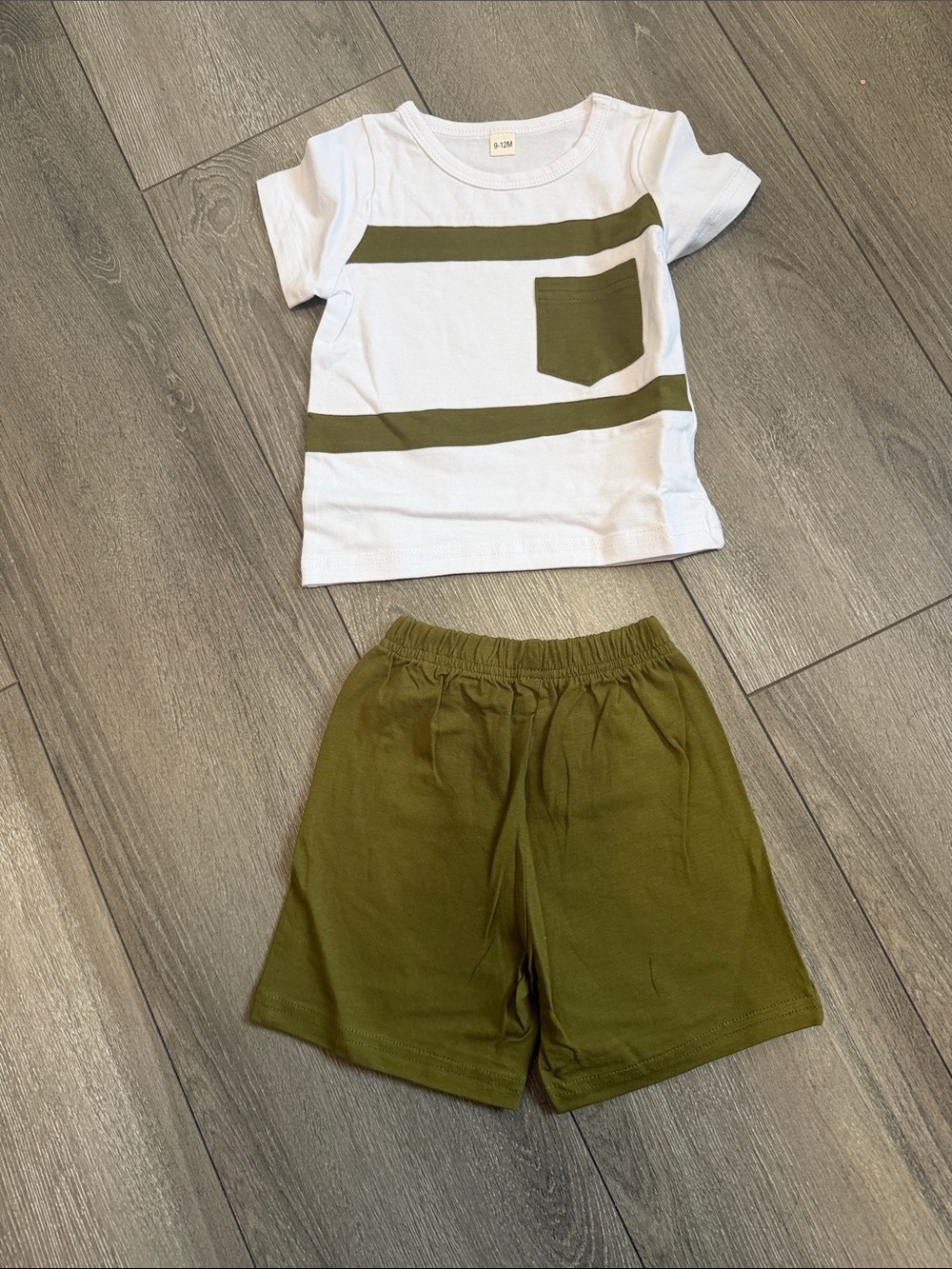 Kids White & Olive Short Sleeve Tee and Shorts Set